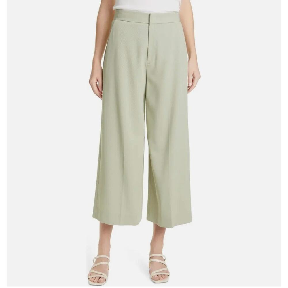 Vince Twill Cropped Wide Leg Pants Wool Blend Green 14 Pockets Crop